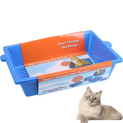 China Sustainable Plastic Three-Layer Pet Trash Can Large Easy Clean Large Cat Toilet Litter Box Replaceable Durable for sale