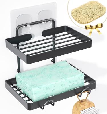 China Easy Install 2 Tier Soap Tray Adhesive Stainless Steel Soap Dish Bar Soap Holder for Bathroom and Kitchen for sale