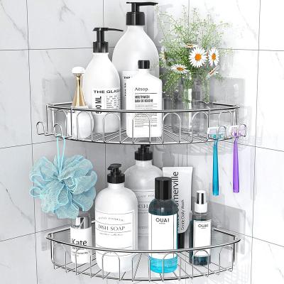 China Shower Caddy Stainless Steel with Hooks Wall Mounted Bathroom Shelf Storage Organizer for sale