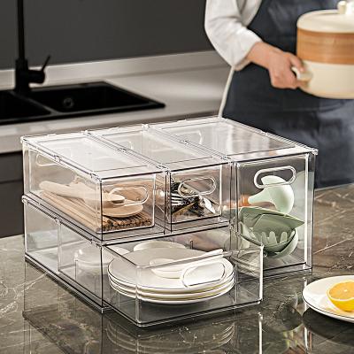 China Transparent Various Designs Freezer Bins Refrigerator Organizer Drawer Storage Box with Handle for sale