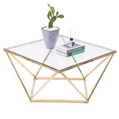 China Stainless Steel Adjustable Diamond Shaped Glass Modern Gold Coffee Table (Size) Metal Coffee Tables for sale