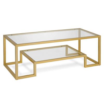 China (Height) Gold Glass Round Height Adjustable Coffee Table One Height Modern Geometric Inspired Glass Coffee Table for sale