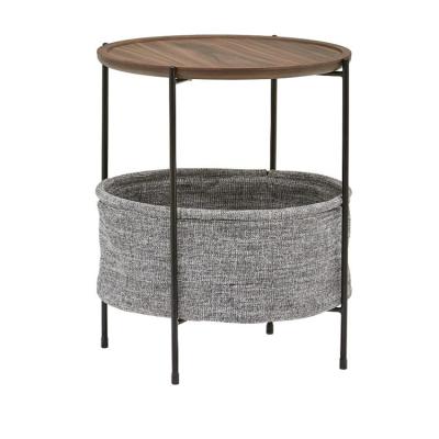 China (Height) Adjustable Round Side Table With Fabric Storage Basket 24