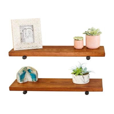 China Storage Floating Wall Shelves With Industrial Wood Wall 2 Floating Shelf Pipe Brackets Solid Wood Set for sale