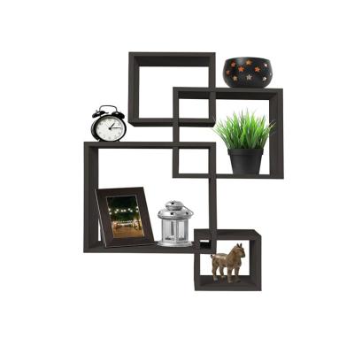 China 4 Cube Rotating Intersecting Wall Mounted Floating Beams Espresso Finish Decorative Wall Shelf for sale