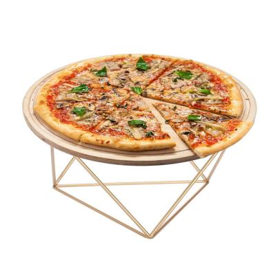 China 10 Inch Cake Storage Gold Tone Metal Wire Pizza Tray Cheap Geometric Stand Wooden Cake Stand Riser for sale