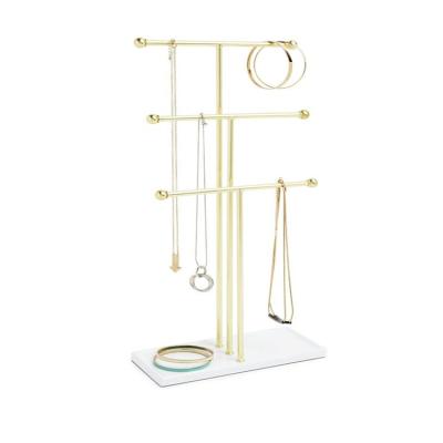 China Hanging Storage Organizer 3 Tier Table Top Necklace Holder Box Display With Wooden Jewelry Tray Base Tray Holder for sale