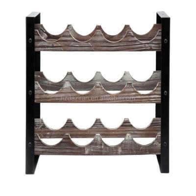 China 3 Tier Storage Display Countertop 12 Free Standing Antique Stackable Glass Bottle Rack Wood Wine Rack for sale