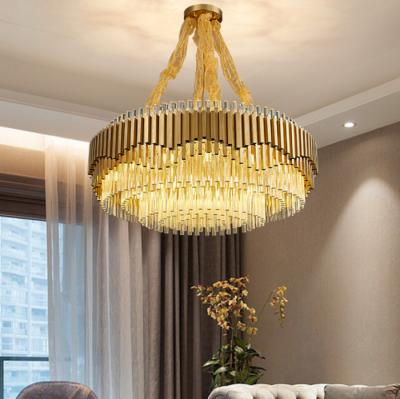 China Modern Wholesale Supply Round Stainless Steel Chandelier Light Luxury Crystal Lighting for sale