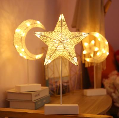 China Custom Made Eco-friendly Modern Rattan Table Light Love Star Christmas Tree Moon House Night Light for sale