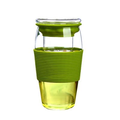 China Sustainable Infuser Mug Clear Glass Tea Coffee And Tea Mug With Lid And Infuser Use For Home And Office And Car for sale