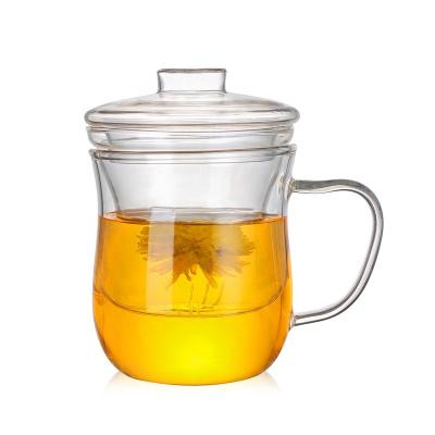 China Viable Clear Borosilicate Glass Tea Cup Infuser Tea Cup With Lid And Anti-scalding Handle Tea Cups for sale