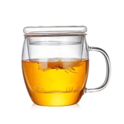 China Sustainable High Borosilicate Heat Resistantglass Glass Tea Cup Set Glass Cup With Infuser And Lid for sale