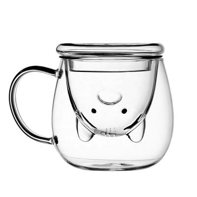 China Beautiful Sustainable Hand Made Borosilicate Glass Tea Cup Set With Simple Cartoon Animal Infuser Filtration Tea Cups Great For Family Daily for sale