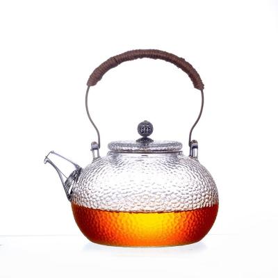 China Handmade Custom Viable Hammer Pyrex Glass Teapot With Filter Handle Beam High Borosilicate Glass Teapot for sale