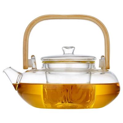 China Durable Handle Bamboo Glass Teapot High Temperature Resistant Japanese Style Tea Brewing Teapot for sale