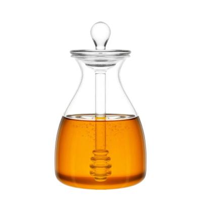 China Honey Pot Glass Honey Jar Handmade Microwavable with Dipper and Lid Cover for Home Kitchen for sale