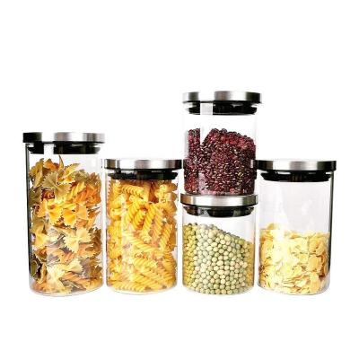 China Food Grade Glass Food Storage Containers Minimalist Glass Jar With Airtight Stainless Steel Lid Glass Storage Jar For Pasta Tea Coffee for sale