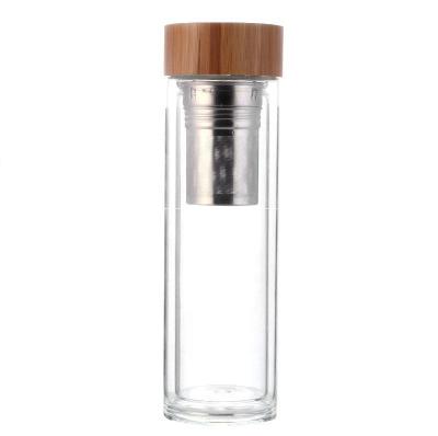 China Glass Tea Bottle Double Wall Eco - Friendly Borosilicate Sustainable With Infuser Bottle for sale