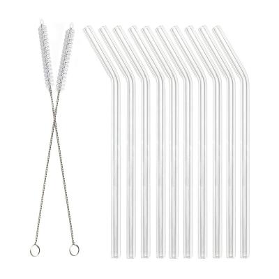 China Viable Heat Resistant Clear Reusable Glass Drinking Straw With Cleaning Brush for sale