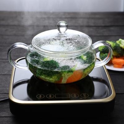 China Borosilicate Glass Stocked Heat Resistant Pot With Lid And Handle Large Cooking Pots Microwave Stove And Dishwasher Safe for sale