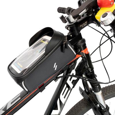 China Factory Sales Direct Waterproof Laminated Bike Bag 600D Oxford Zipper Bicycle Bag Phone Holder Frame Bag 20*8.2*8.2cm for sale