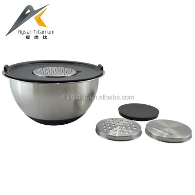 China Viable with graters body thickness silicone base plastic lid stainless mixing bowl set for sale