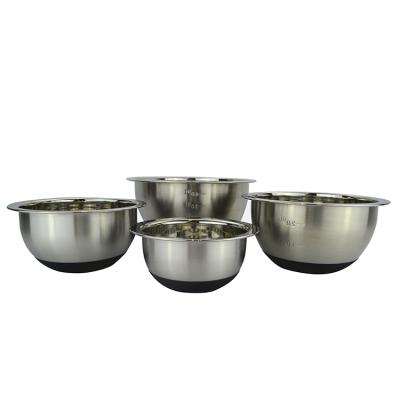 China Viable Wholesale Cheap Non-Slip Silicone Bottom Stainless Steel Salad Mixing Bowl Set for sale