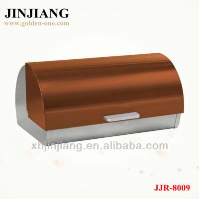 China Freshness Keeping Item New Stain Semicircle Stain Stainless Steel Bread Bin With Red Plastic Lid for sale