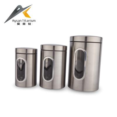 China 3 Pcs S/S Sustainable Home Kitchen Canister Set With Window for sale