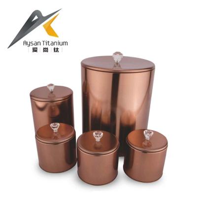 China Sustainable 5 Pcs Rose Gold Metal Home Kitchen Canister Set for sale