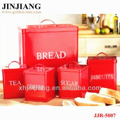 China Viable Colorful 5PCS Jet Power Square Iron Bread Bin, Cookie Jar and Tea Coffee Sugar Canster Set for sale