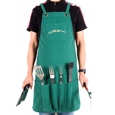 China CHANGRONG 7 RPET Custom Multifunctional Pocket Recycled Canvas Kitchen Cooking Apron for sale