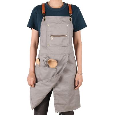 China CHANGRONG Custom Adjustable 100% Leather Cotton Bartender Pottery Apron Split Leg for sale