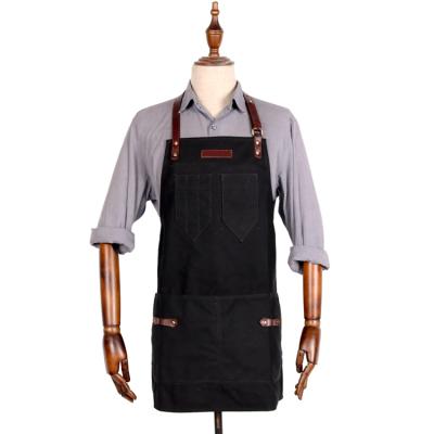 China Water Resistant Hand Crafted Custom Logo Black Barber Waxed Canvas Apron For Men for sale