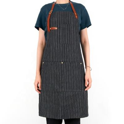 China Lightweight Bar Cafe Stripe Durable Custom Denim Service Apron for sale