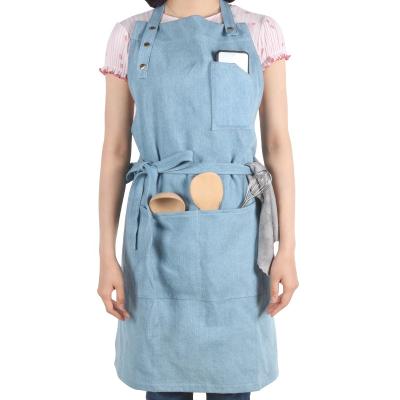 China Vintage Changrong Chef Baker Denim Apron Custom Adjustable Cambric Apron For Women Men for sale