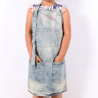 China Durable CHANGRONG Custom Washed Denim Kids Kitchen Cooking Baking Apron for sale