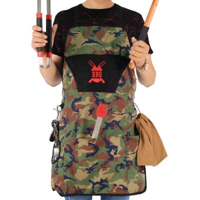 China Custom Made Funny Grill Camouflage Work Grill Heat Resistant Cooking Apron Durable for sale