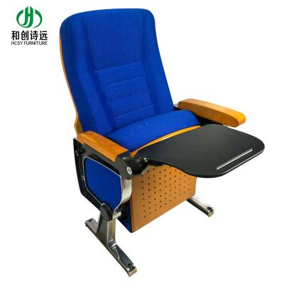 China Wholesale luxury fabric church seats auditorium chair with back table and writing table pad for sale