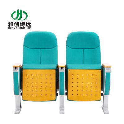 China HCSY Home Theater Seating Recliner Auditorium Movie Theater Chair With Writing Pad 2 Seater Auditorium Chairs for sale