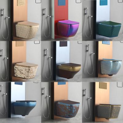 China Automatic Operation P-trap Sanitary Ware Sanitary Gold Colored Toilet Bowl Waterless Saving Wall Hung Toilet for sale