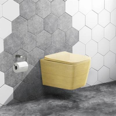 China Automatic Operation Square Wall Hung The Toilet One Piece Porcelain Toilet Gold Colored Wall Mounted Bathroom for sale