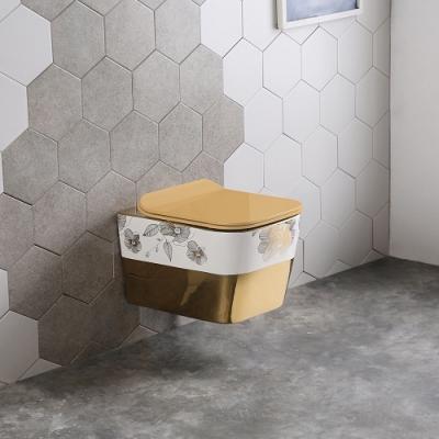 China Sanitary Concealed One Piece Toilet Tank Gold Plated Commode Wall Hung Mounted Toilet Wc for sale