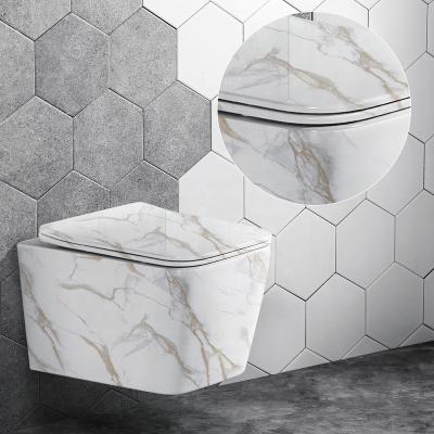 China Hidden Soft Closing Wall Hung Toilet Marble Ceramic Toilet Tank Bathroom Toilet Bowl Farmhouse Seat for sale