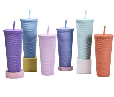 China Sustainable Fashion Color Customization Durian Look Portable Plastic Water Cups With Straw for sale