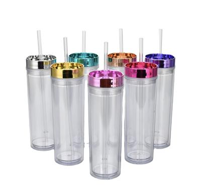 China Customized Sustainable 16oz Double Layer Single Transparent Plastic Water Upright Cups With Straw Lid for sale