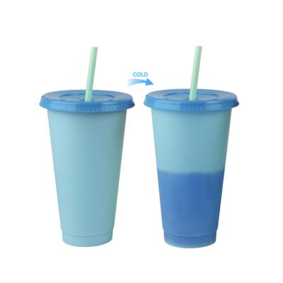 China 2021 New Fashionable New Viable 24 Ounce Magic Cold Color Reusable Plastic Changing Cups With Straw for sale