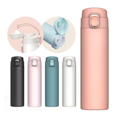 China Sustainable Customized Logo 320ml 420ml Thermos Stainless Steel Bouncing Cup Cover Insulated Water Bottle Vacuum Flask With Bounce Lid for sale