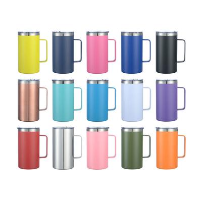 China Sustainable Reusable 24oz Coffee Mug  Double Wall Vacuum Stainless Steel Mug with Handle BPA-Free and  Vacuum Insulated Coated Mug with Lid for sale